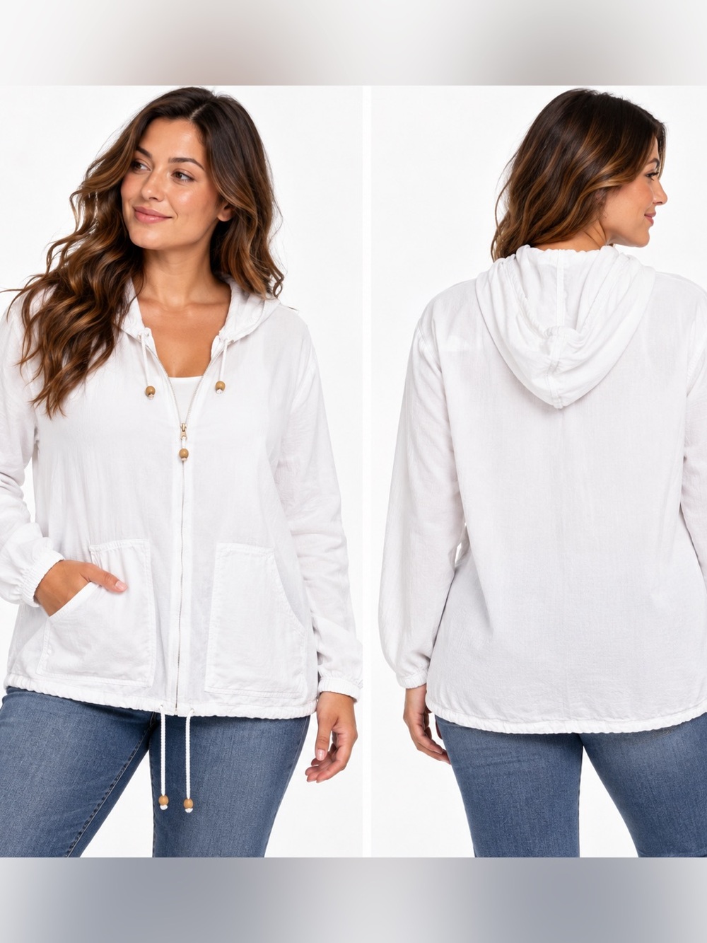 Women's 100% organic cotton made in Peru White Hooded light Jacket XL